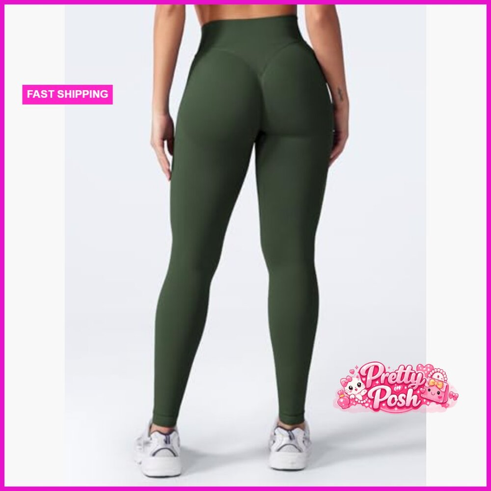 Seamless Impact Leggings with Scrunch Design Medium Waist Tummy Control - Picture 2 of 6